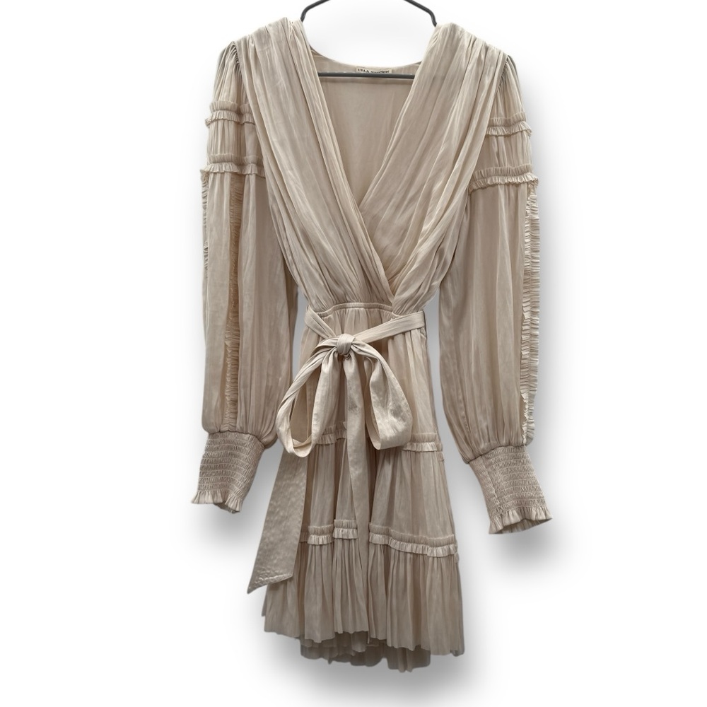 Ulla Johnson Amal Ivory Silky Ruffle Long Sleeve Wrap Top Boho Mini Dress Sz 8‎ - Picture 3 of 16